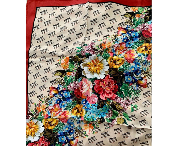 Gucci Beige Monogram Flower Motif 100% Wool Square Jacquard GG Scarf