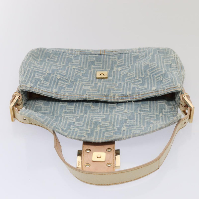 Fendi Baguette Blue Canvas Shoulder Bag (Pre-Owned)