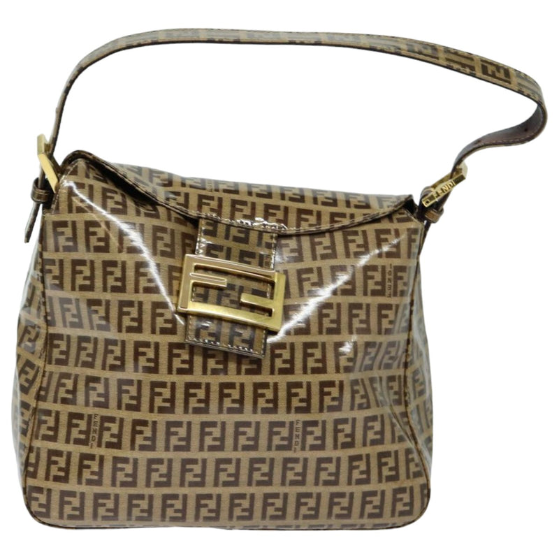 Fendi Mamma Baguette Beige Canvas Shoulder Bag (Pre-Owned)