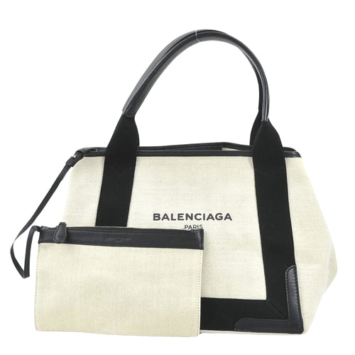 Balenciaga Navy Cabas Ecru Canvas Tote Bag (Pre-Owned)