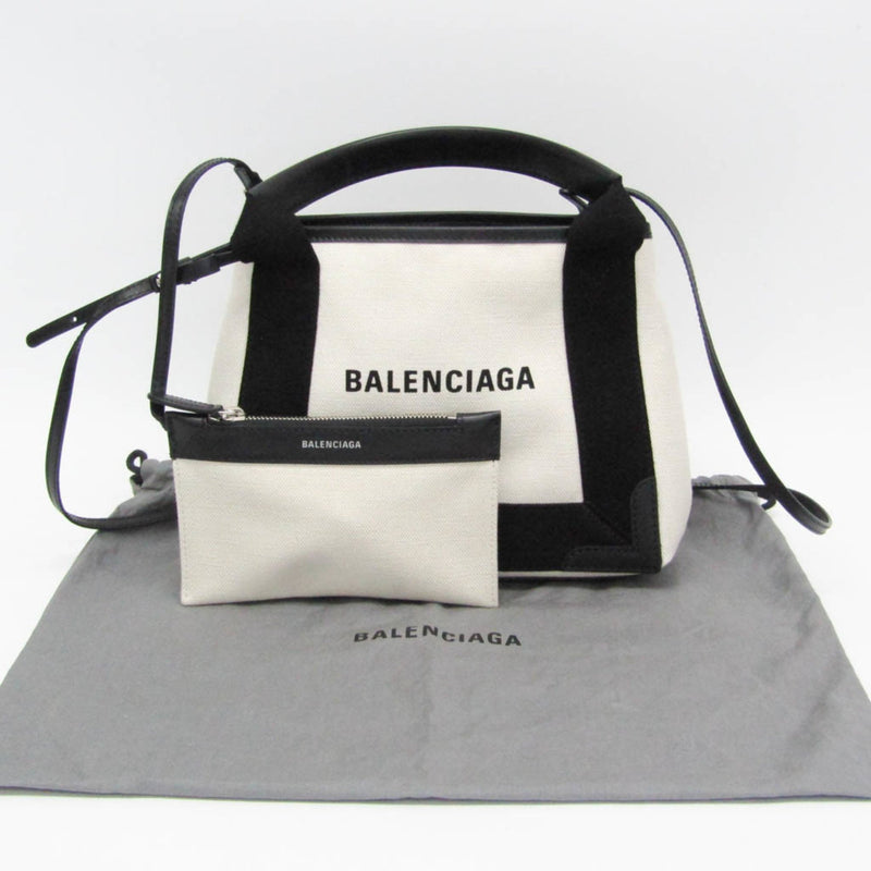 Balenciaga Navy Beige Canvas Handbag (Pre-Owned)