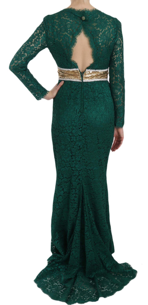 Dolce & Gabbana Emerald Elegance Long Sleeve Floor-Length Women's Dress