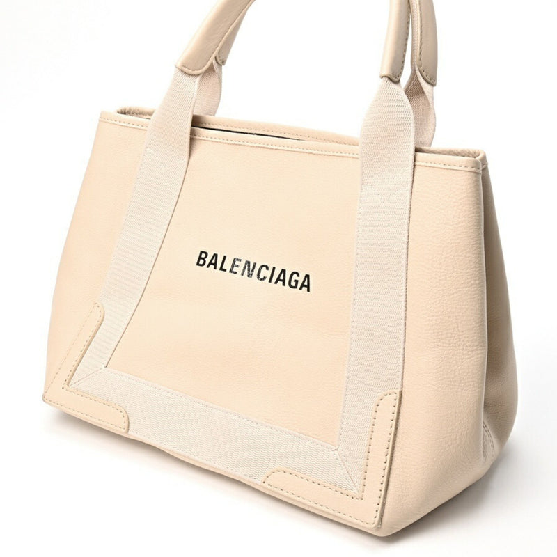 Balenciaga Navy Cabas Beige Leather Tote Bag (Pre-Owned)