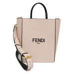 Fendi Logo Shopper Beige Leather Shoulder Bag (Pre-Owned)