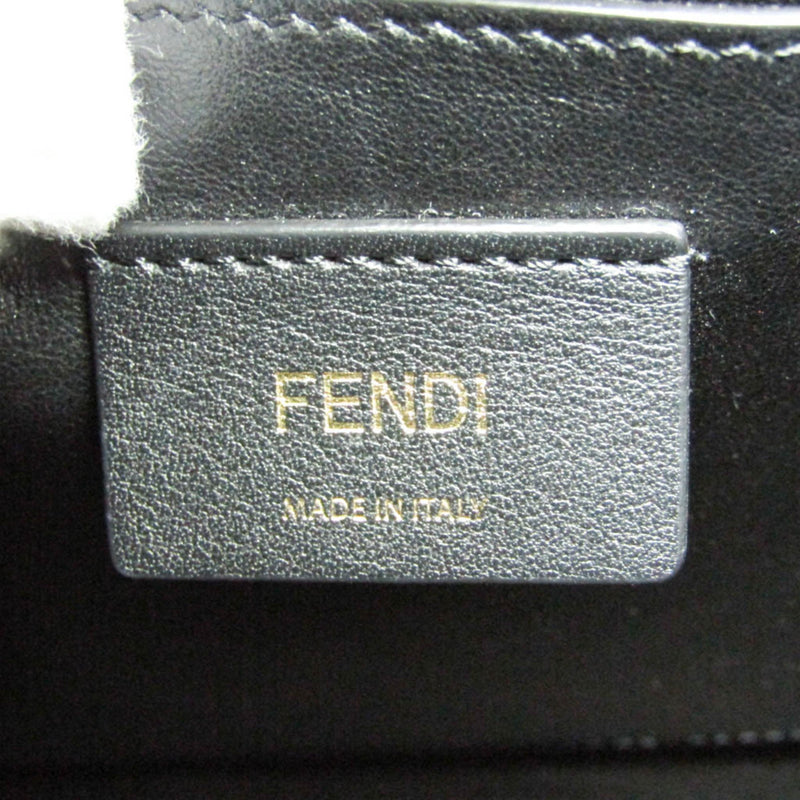 Fendi Logo Shopper Beige Leather Shoulder Bag (Pre-Owned)