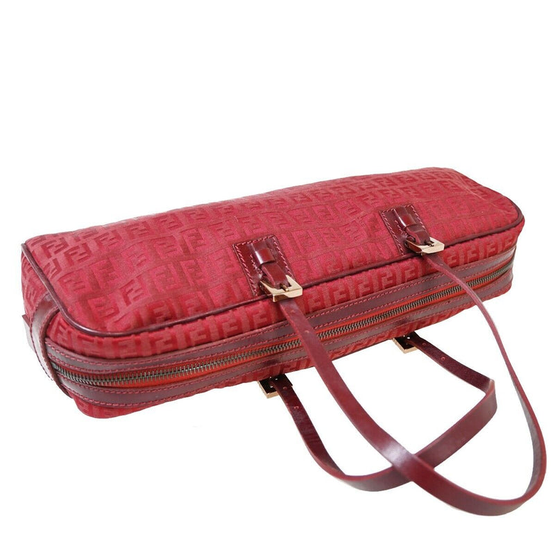 Fendi Zucchino Red Canvas Shoulder Bag (Pre-Owned)