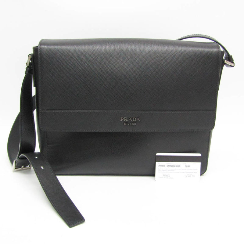 Prada Saffiano Black Leather Shoulder Bag (Pre-Owned)