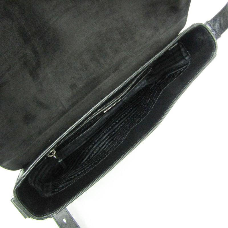 Prada Saffiano Black Leather Shoulder Bag (Pre-Owned)