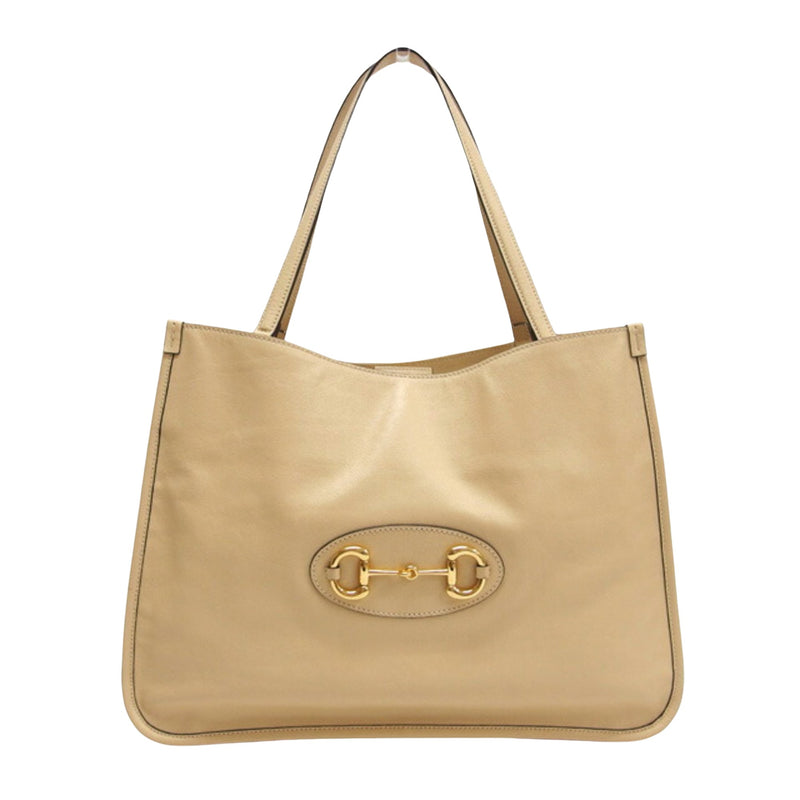 Gucci Horsebit Beige Leather Tote Bag (Pre-Owned)