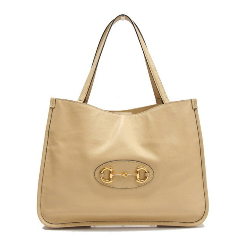 Gucci Horsebit Beige Leather Tote Bag (Pre-Owned)