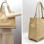 Gucci Horsebit Beige Leather Tote Bag (Pre-Owned)