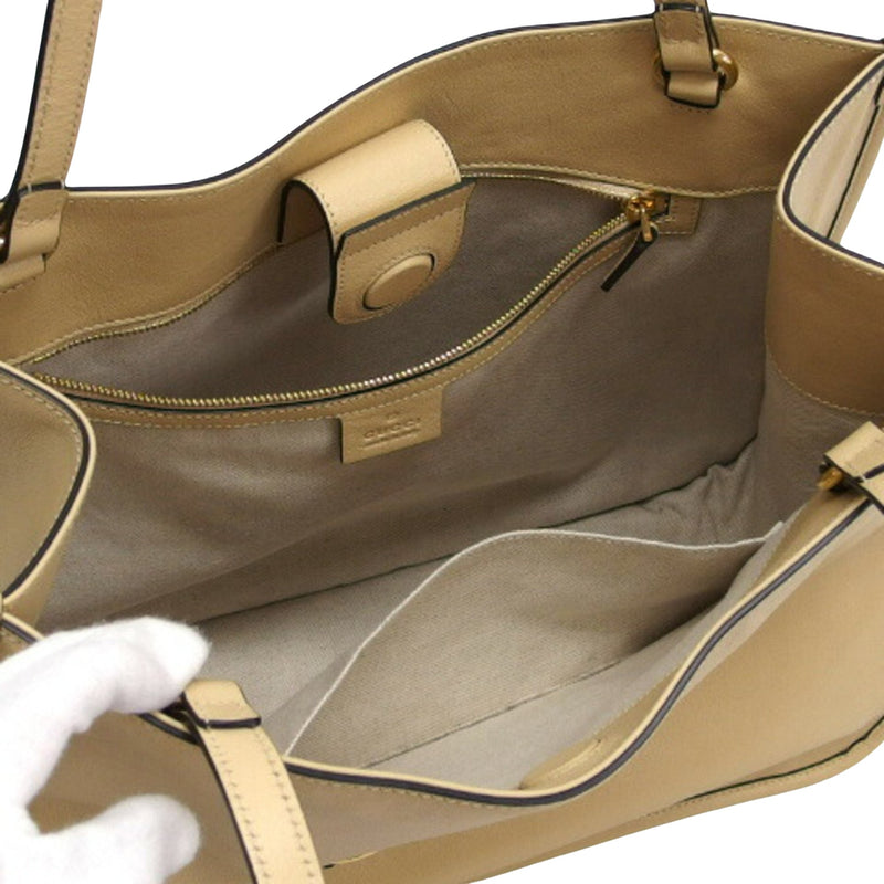 Gucci Horsebit Beige Leather Tote Bag (Pre-Owned)