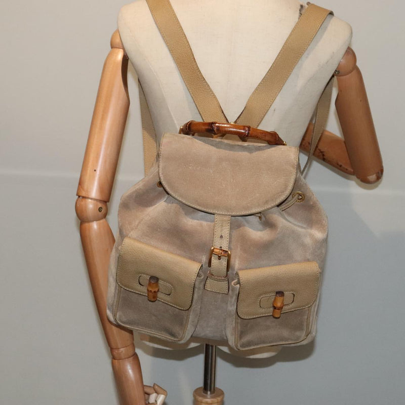 Gucci Bamboo Beige Suede Backpack Bag (Pre-Owned)