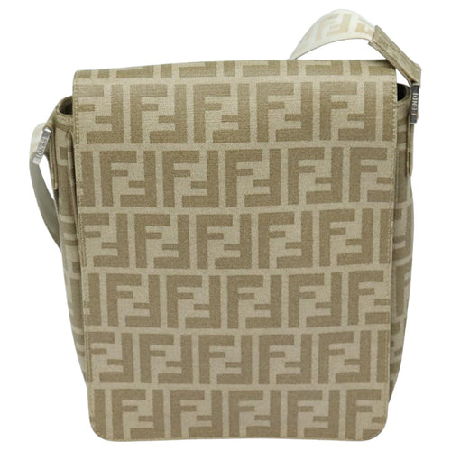 Fendi Zucca Beige Canvas Shoulder Bag (Pre-Owned)