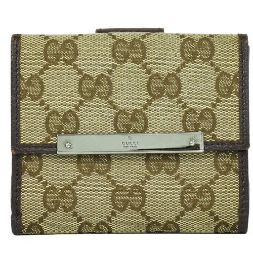 Gucci Metal Bar Beige Canvas Wallet  (Pre-Owned)