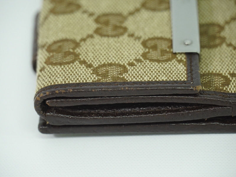 Gucci Metal Bar Beige Canvas Wallet  (Pre-Owned)