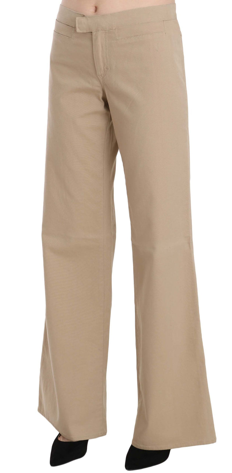 Just Cavalli Beige Mid Waist Flared Luxury Women's Trousers