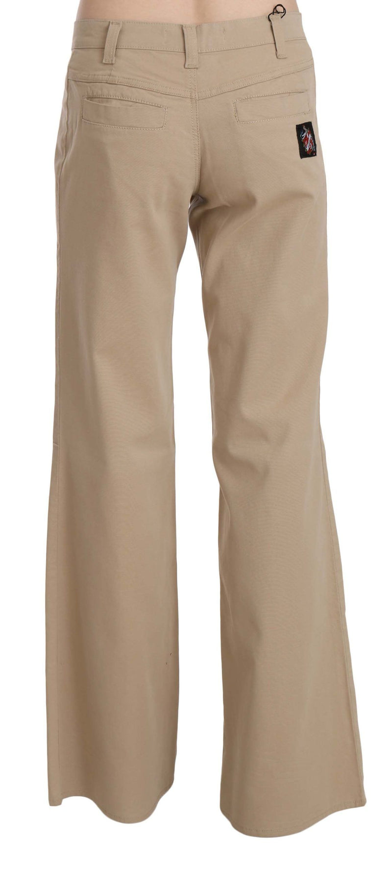 Just Cavalli Beige Mid Waist Flared Luxury Women's Trousers