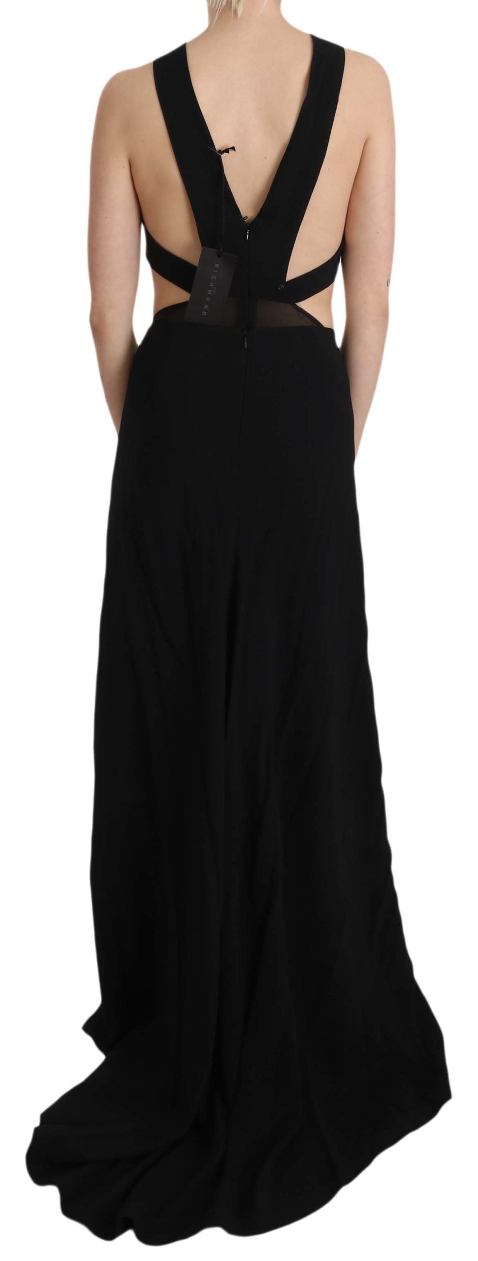 John Richmond Elegant Flare Maxi Evening Dress with Crystal Women's Accents