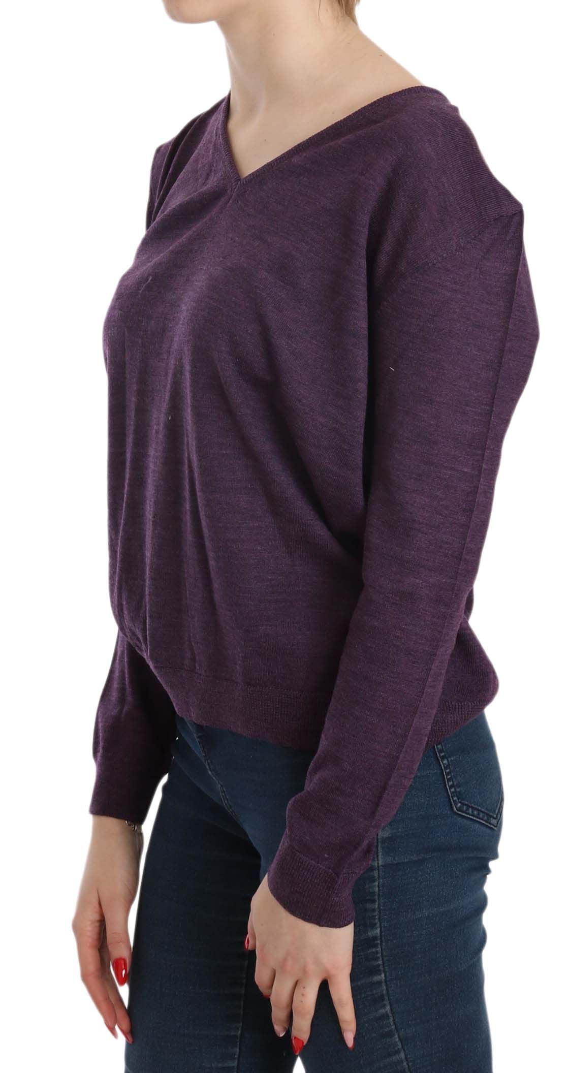 BYBLOS Elegant Purple V-Neck Wool Women's Blouse