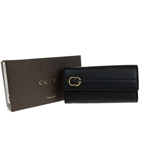 Gucci Logo Black Leather Wallet  (Pre-Owned)