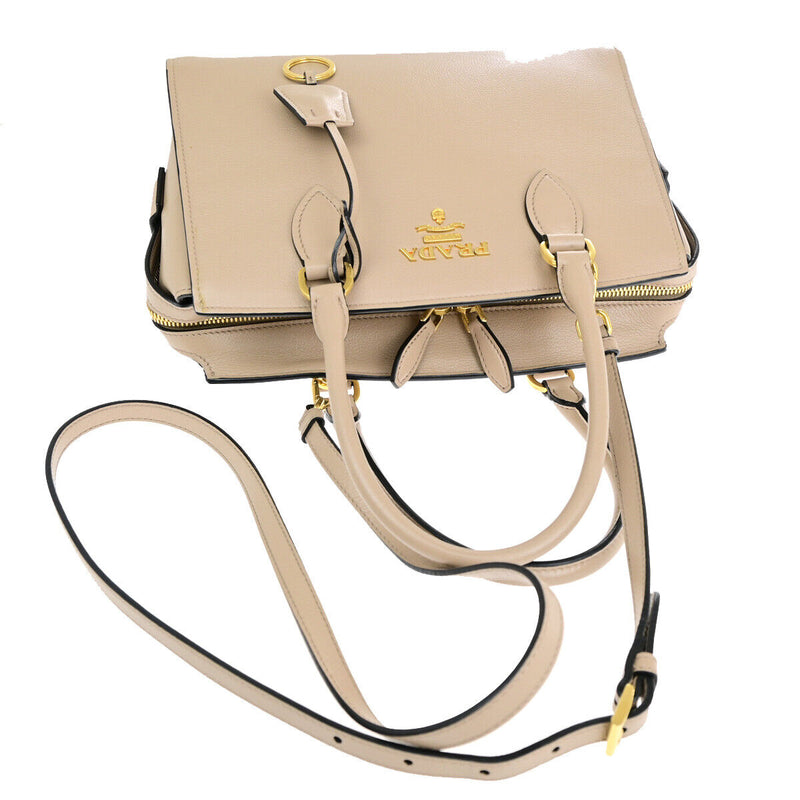 Prada Saffiano Beige Leather Handbag (Pre-Owned)