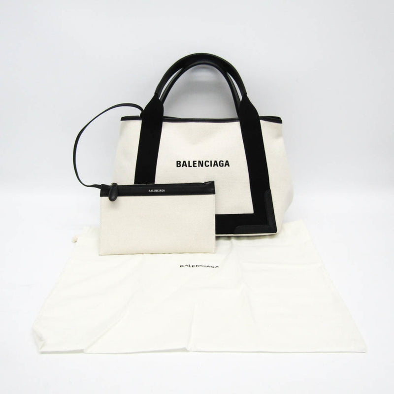 Balenciaga Navy Cabas White Canvas Handbag (Pre-Owned)