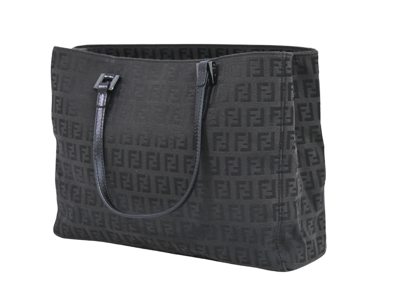 Fendi Zucchino Black Canvas Handbag (Pre-Owned)