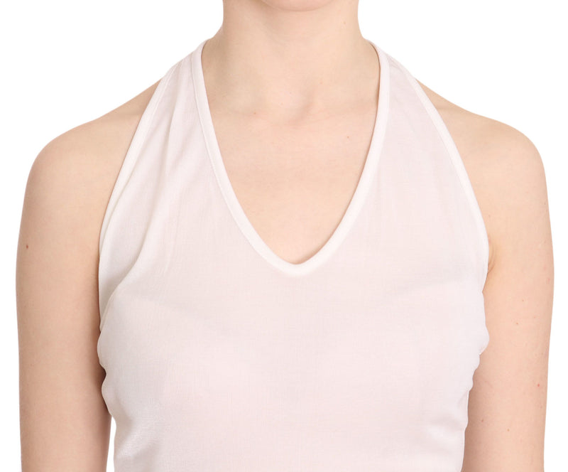 GF Ferre Elegant White Halter Casual Tank Women's Top