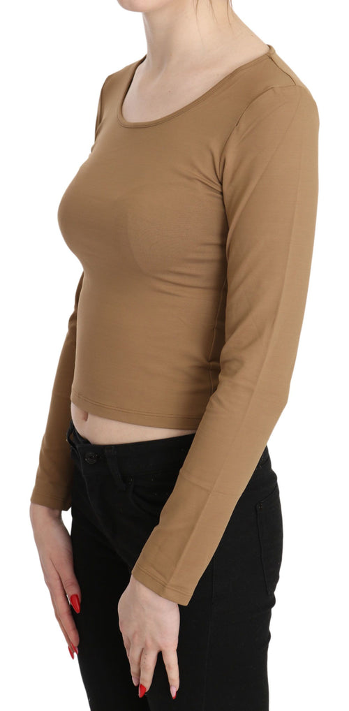 GF Ferre Elegant Brown Long Sleeve Cropped Women's Top