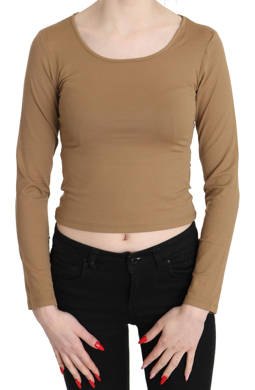 GF Ferre Elegant Brown Long Sleeve Cropped Women's Top