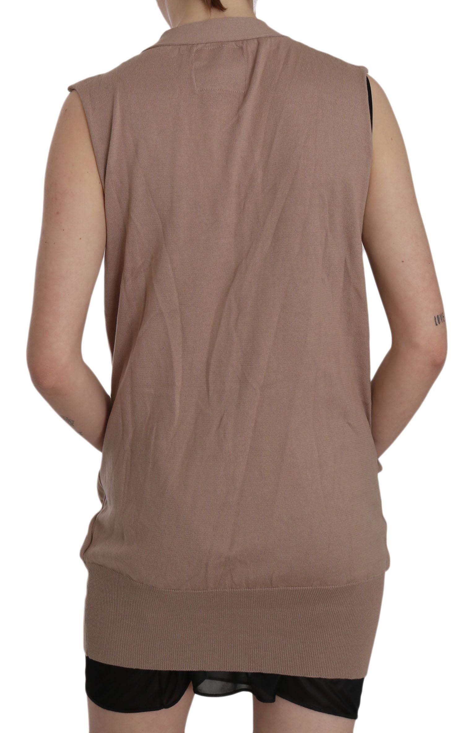 PINK MEMORIES Chic Sleeveless Cotton Cardigan Vest - Elegant Women's Brown