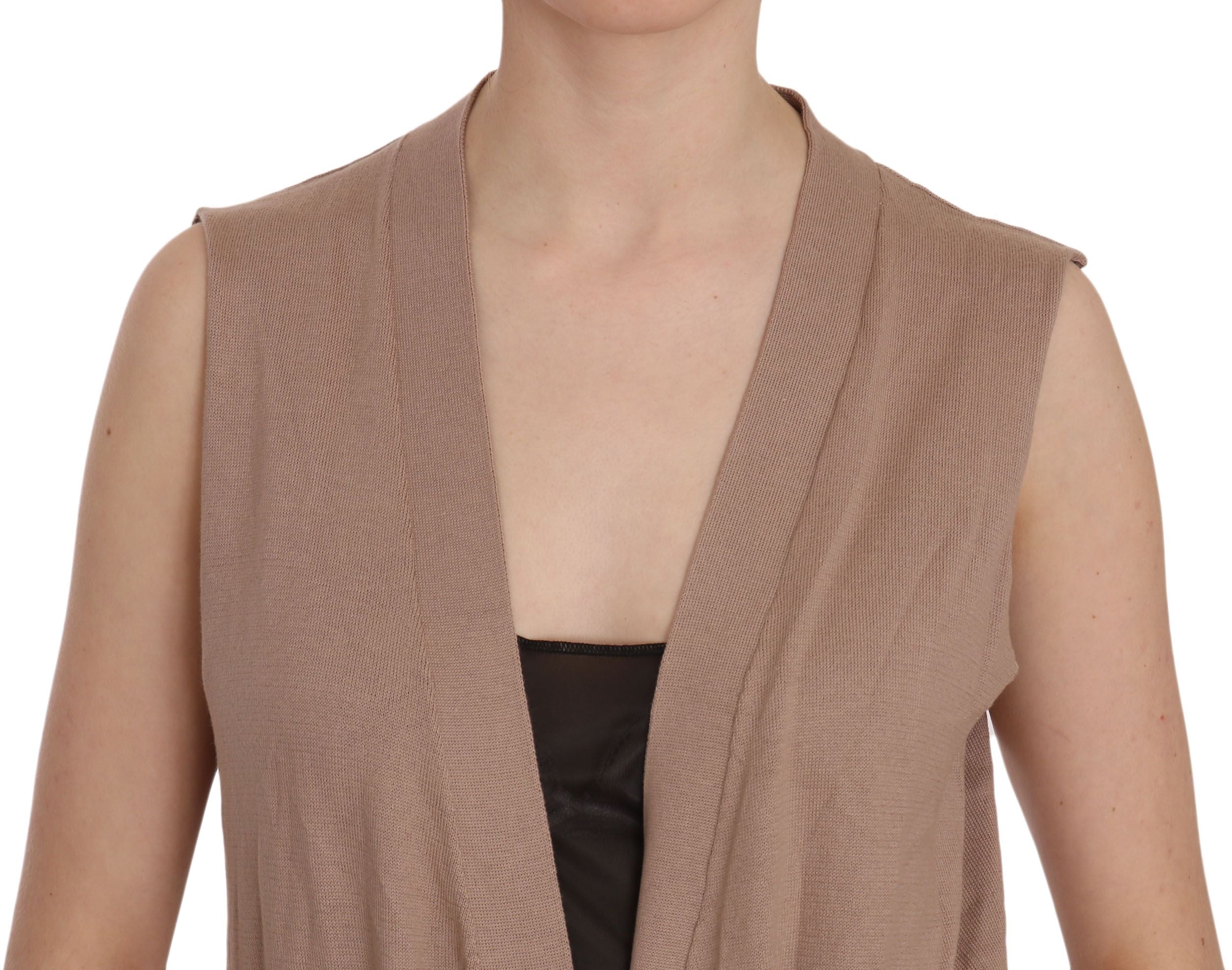 PINK MEMORIES Chic Sleeveless Cotton Cardigan Vest - Elegant Women's Brown