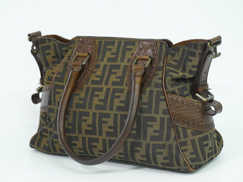 Fendi Etniko Brown Canvas Handbag (Pre-Owned)