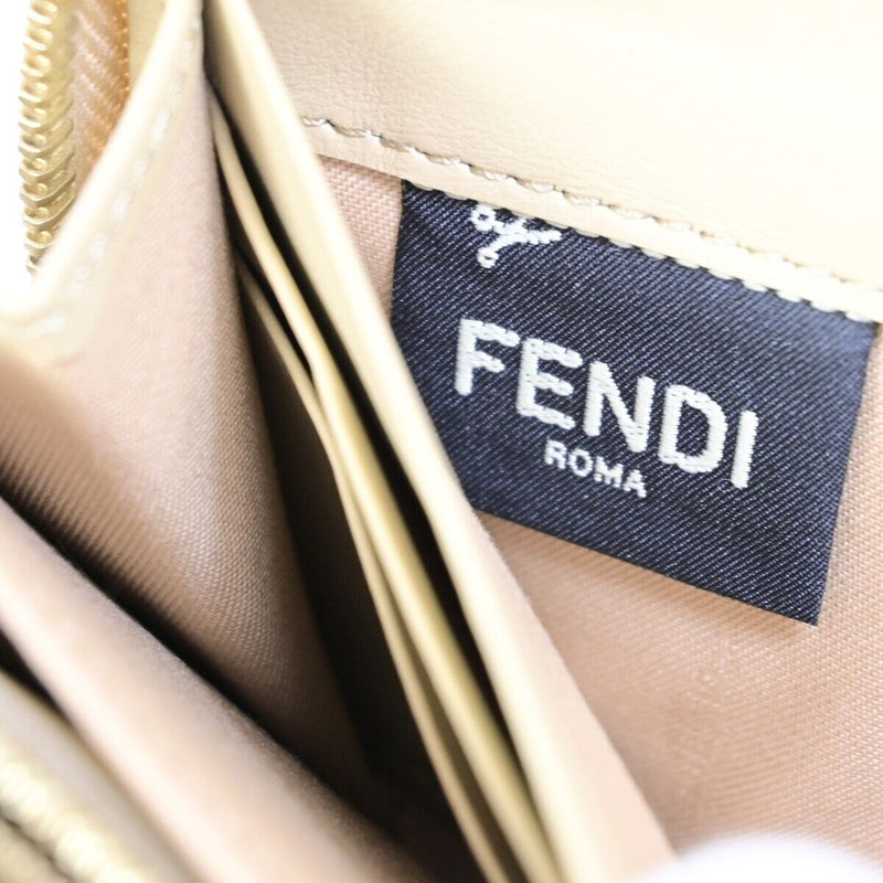 Fendi Round Zipper Beige Leather Wallet  (Pre-Owned)