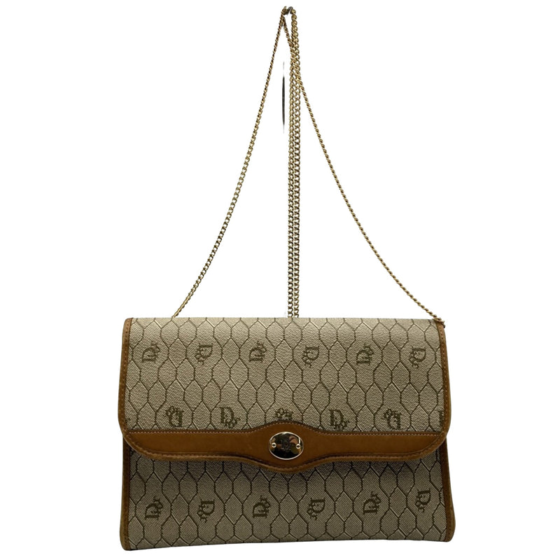 Dior Honeycomb Beige Canvas Shoulder Bag (Pre-Owned)