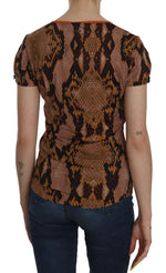 Just Cavalli Alluring Brown Snake Skin Pattern Women's Blouse