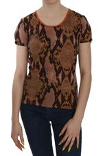 Just Cavalli Alluring Brown Snake Skin Pattern Women's Blouse