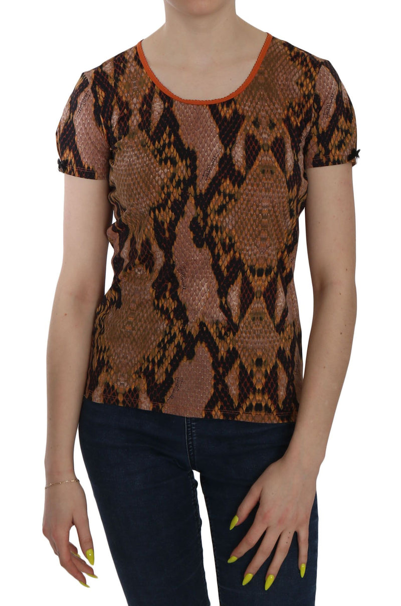 Just Cavalli Alluring Brown Snake Skin Pattern Women's Blouse