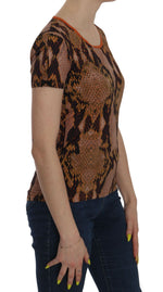 Just Cavalli Alluring Brown Snake Skin Pattern Women's Blouse