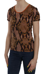 Just Cavalli Alluring Brown Snake Skin Pattern Women's Blouse