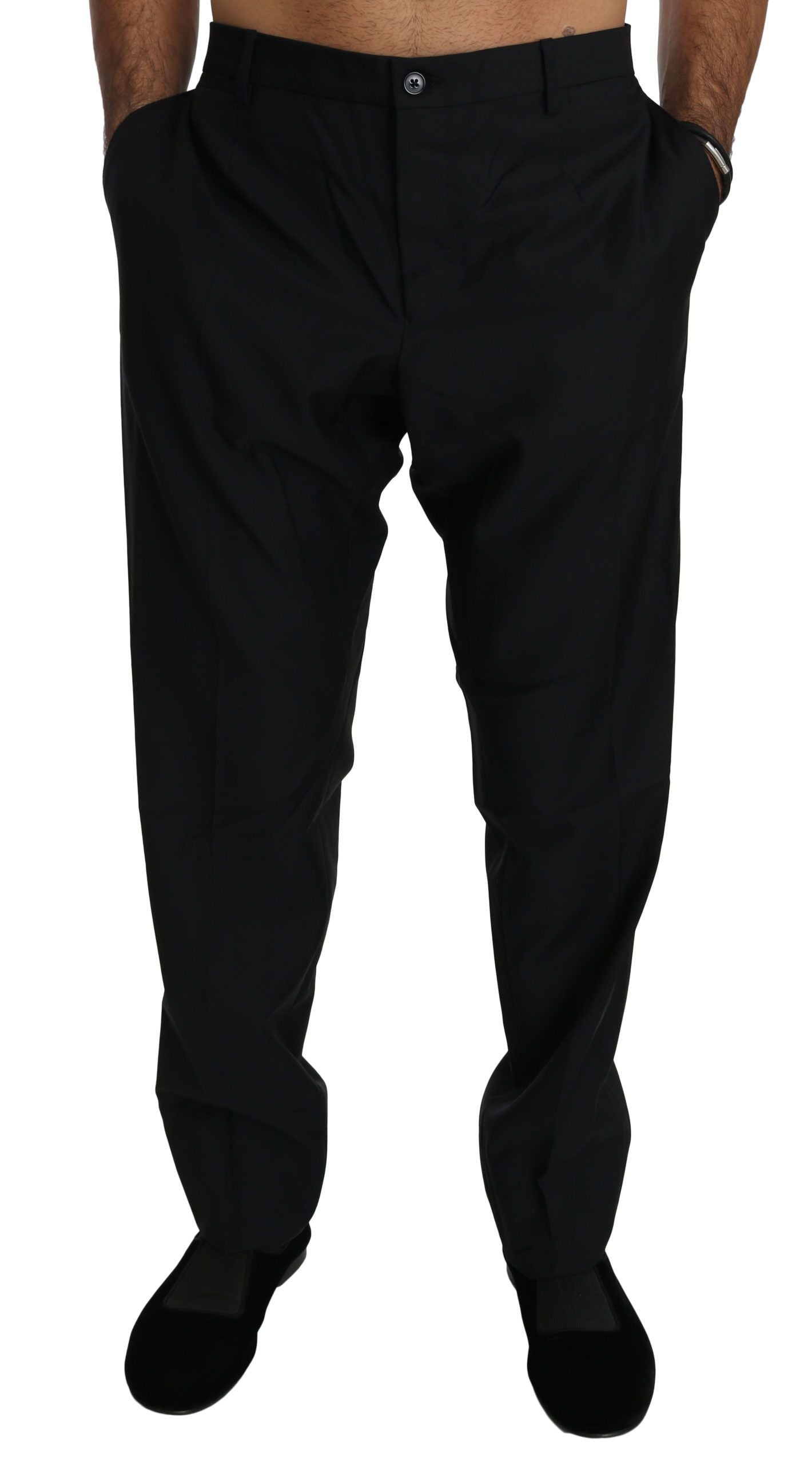 Dolce & Gabbana Elegant Black Virgin Wool Dress Men's Pants