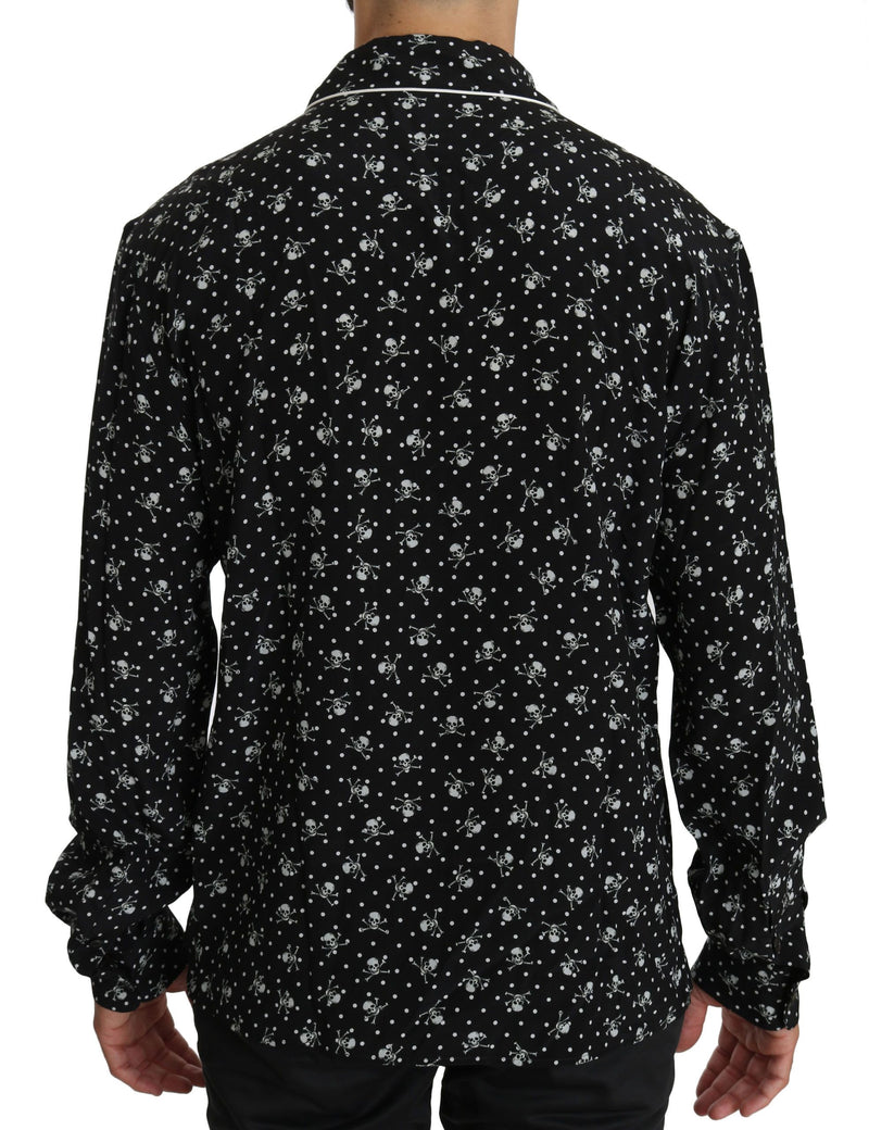 Dolce & Gabbana Elegant Silk Pajama Shirt with Skull Men's Print