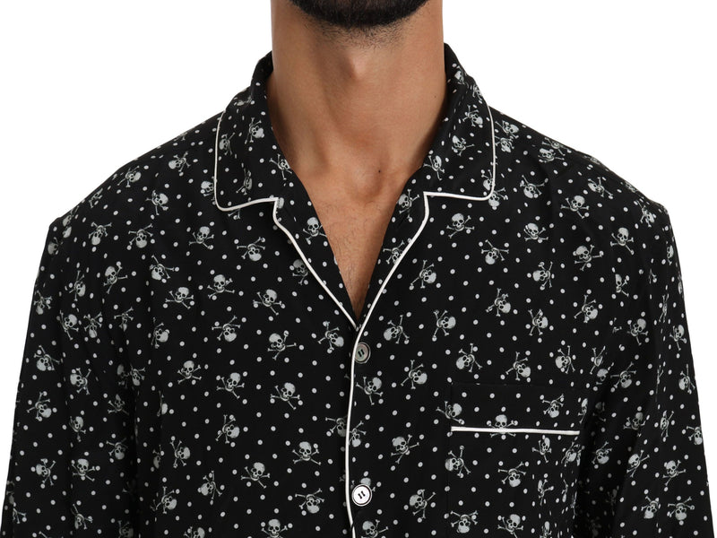 Dolce & Gabbana Elegant Silk Pajama Shirt with Skull Men's Print