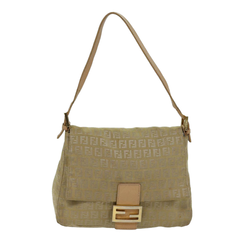 Fendi Mamma Baguette Beige Canvas Shoulder Bag (Pre-Owned)