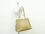 Fendi Peekaboo Beige Leather Handbag (Pre-Owned)