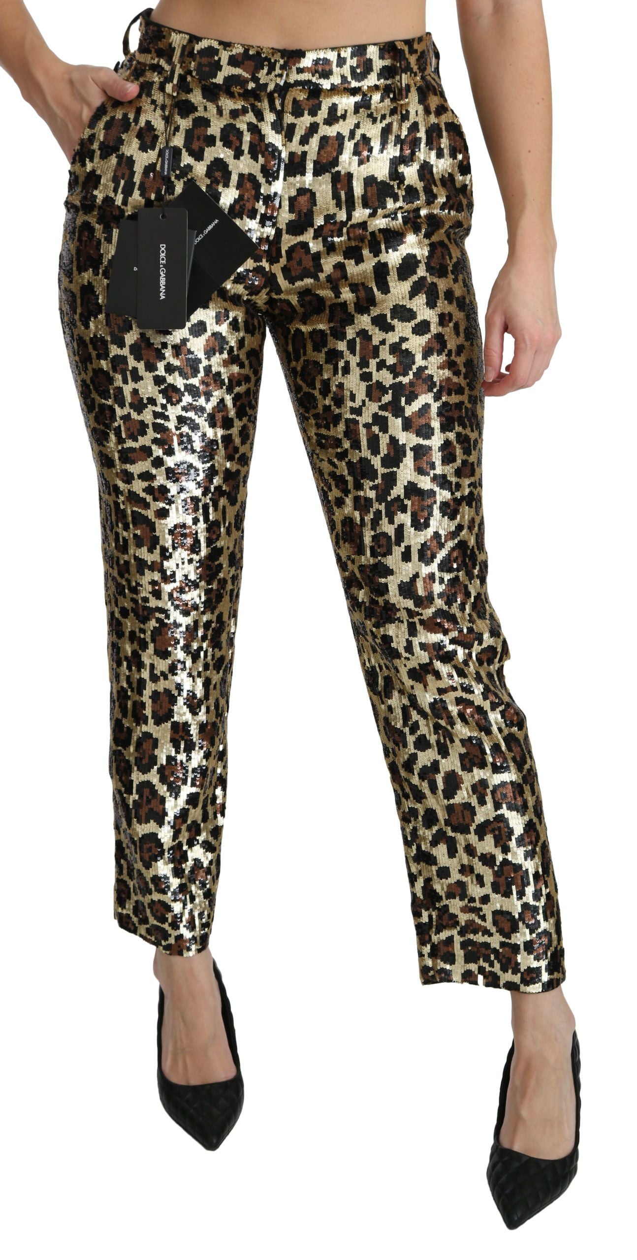 Dolce & Gabbana Chic High Waist Leopard Sequin Women's Pants