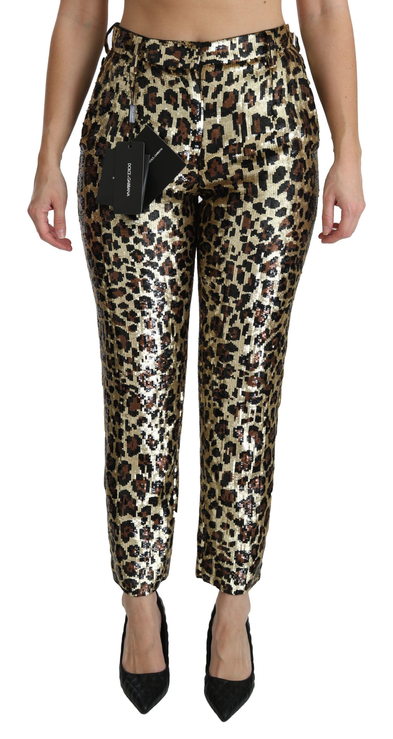 Dolce & Gabbana Chic High Waist Leopard Sequin Women's Pants