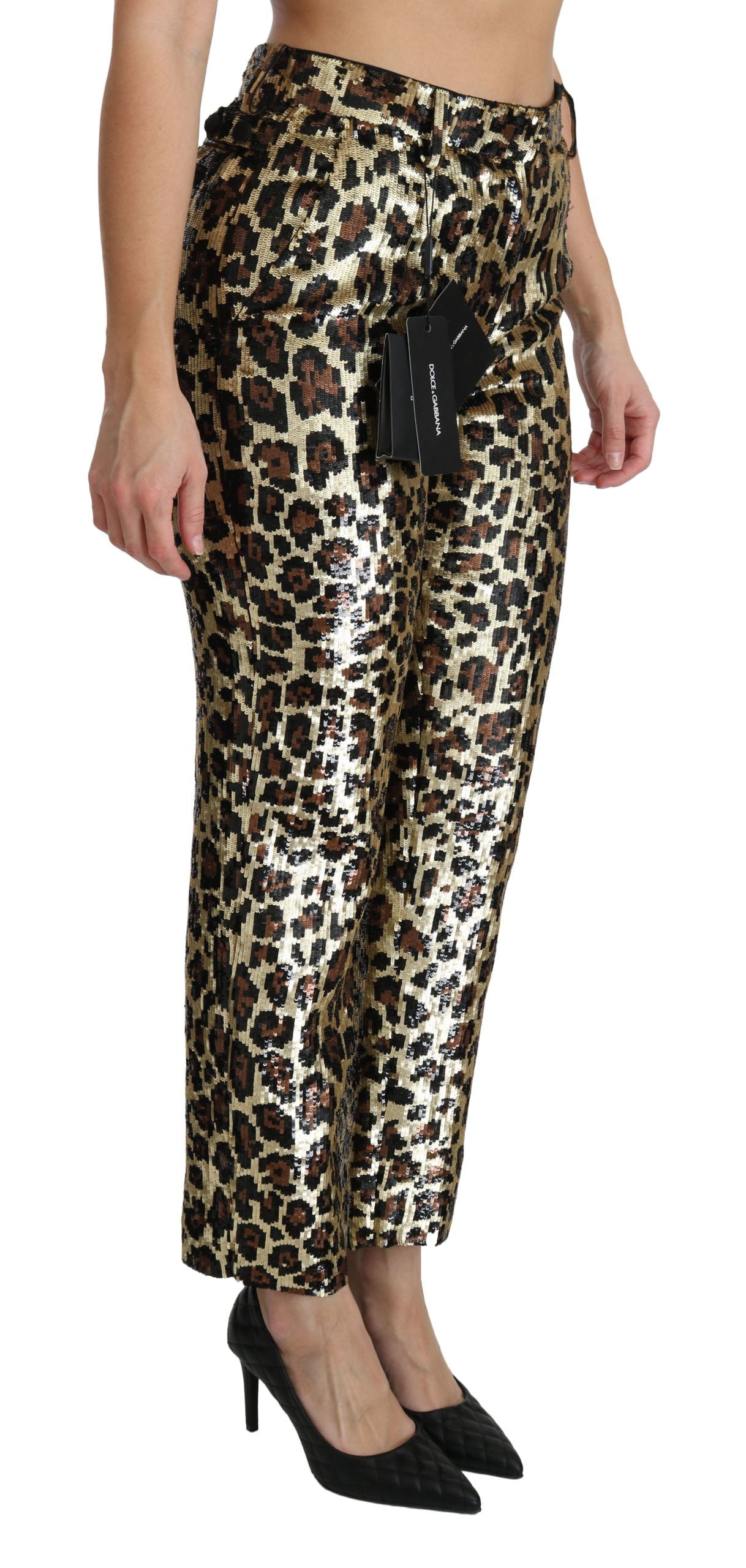 Dolce & Gabbana Chic High Waist Leopard Sequin Women's Pants