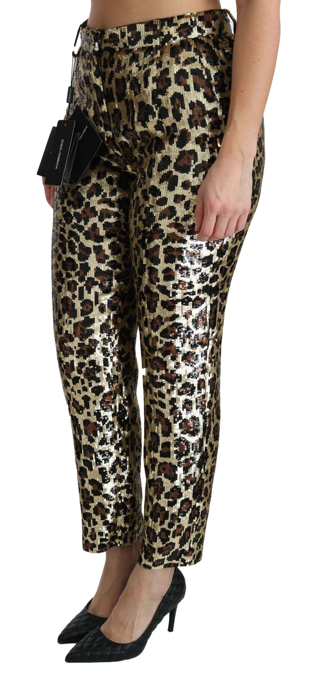 Dolce & Gabbana Chic High Waist Leopard Sequin Women's Pants